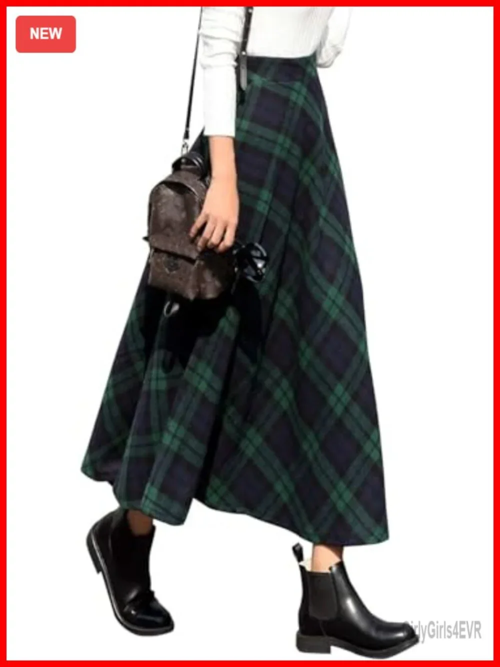 Women's Long Plaid High Waist A-Line Pleated Tartan Midi Skirt
